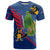 Montserrat T Shirt with Cartoon Bird and Island Map Blue Red Stripe Design - Wonder Print Shop