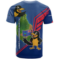 Montserrat T Shirt with Cartoon Bird and Island Map Blue Red Stripe Design - Wonder Print Shop