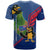 Montserrat T Shirt with Cartoon Bird and Island Map Blue Red Stripe Design - Wonder Print Shop