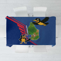 Montserrat Tablecloth with Cartoon Bird and Island Map Blue Red Stripe Design - Wonder Print Shop
