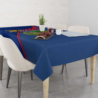 Montserrat Tablecloth with Cartoon Bird and Island Map Blue Red Stripe Design - Wonder Print Shop