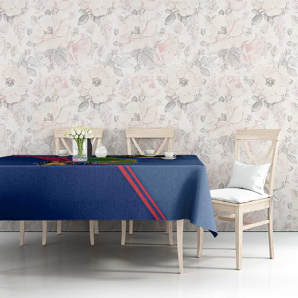 Montserrat Tablecloth with Cartoon Bird and Island Map Blue Red Stripe Design - Wonder Print Shop
