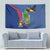 Montserrat Tapestry with Cartoon Bird and Island Map Blue Red Stripe Design - Wonder Print Shop