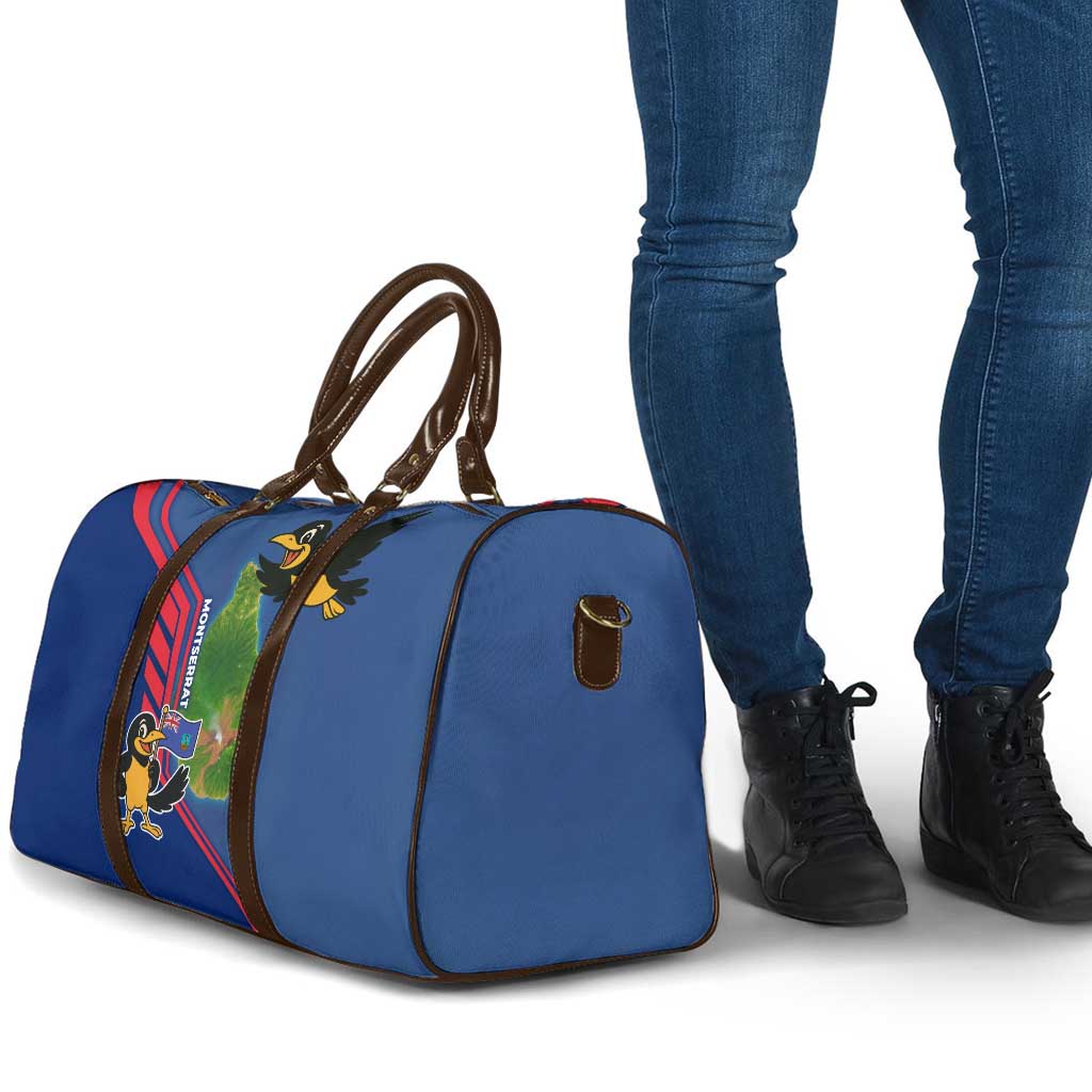 Montserrat Travel Bag with Cartoon Bird and Island Map Blue Red Stripe Design - Wonder Print Shop