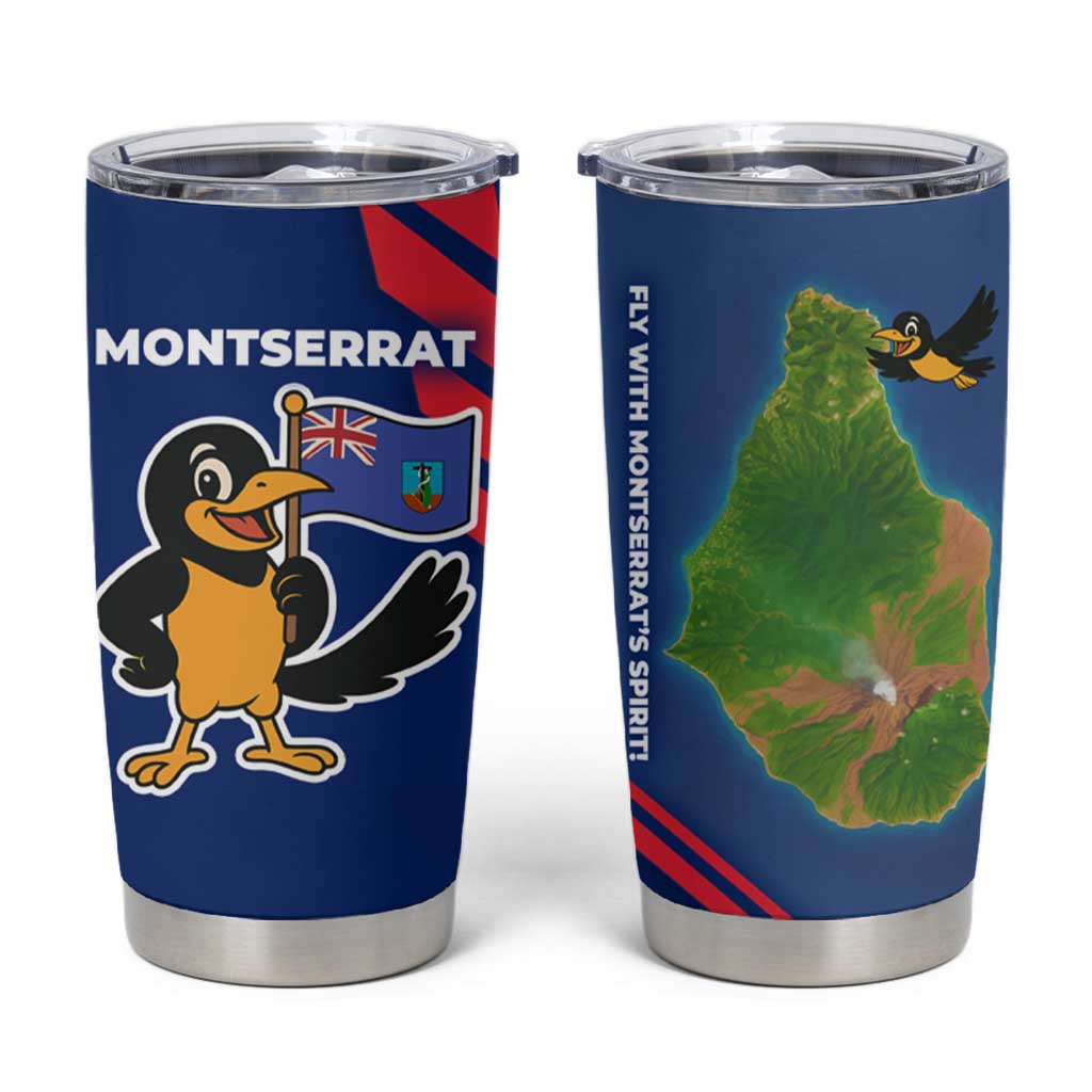 Montserrat Tumbler Cup with Cartoon Bird and Island Map Blue Red Stripe Design - Wonder Print Shop