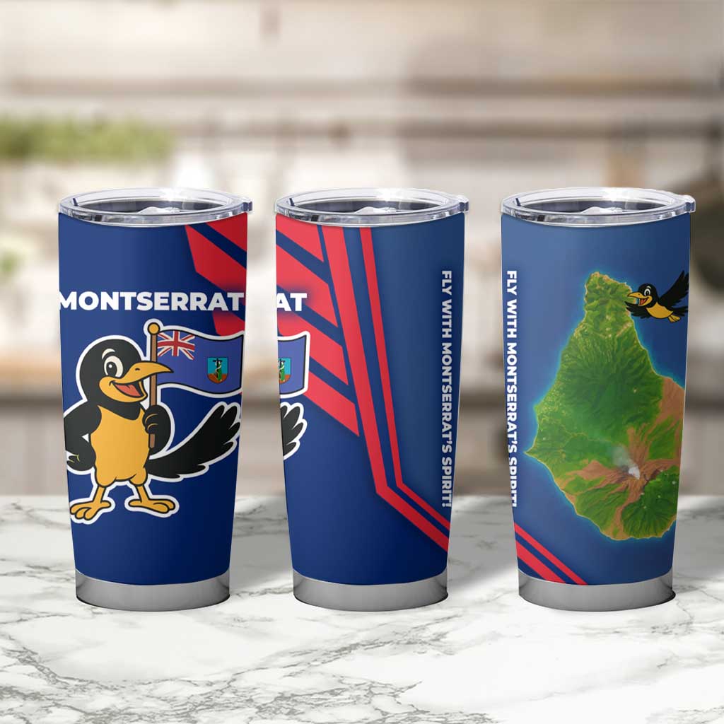 Montserrat Tumbler Cup with Cartoon Bird and Island Map Blue Red Stripe Design - Wonder Print Shop