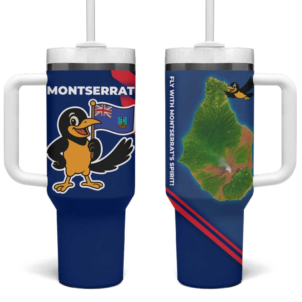 Montserrat Tumbler With Handle with Cartoon Bird and Island Map Blue Red Stripe Design - Wonder Print Shop
