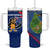 Montserrat Tumbler With Handle with Cartoon Bird and Island Map Blue Red Stripe Design - Wonder Print Shop