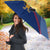 Montserrat Umbrella with Cartoon Bird and Island Map Blue Red Stripe Design - Wonder Print Shop