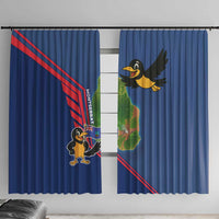 Montserrat Window Curtain with Cartoon Bird and Island Map Blue Red Stripe Design - Wonder Print Shop