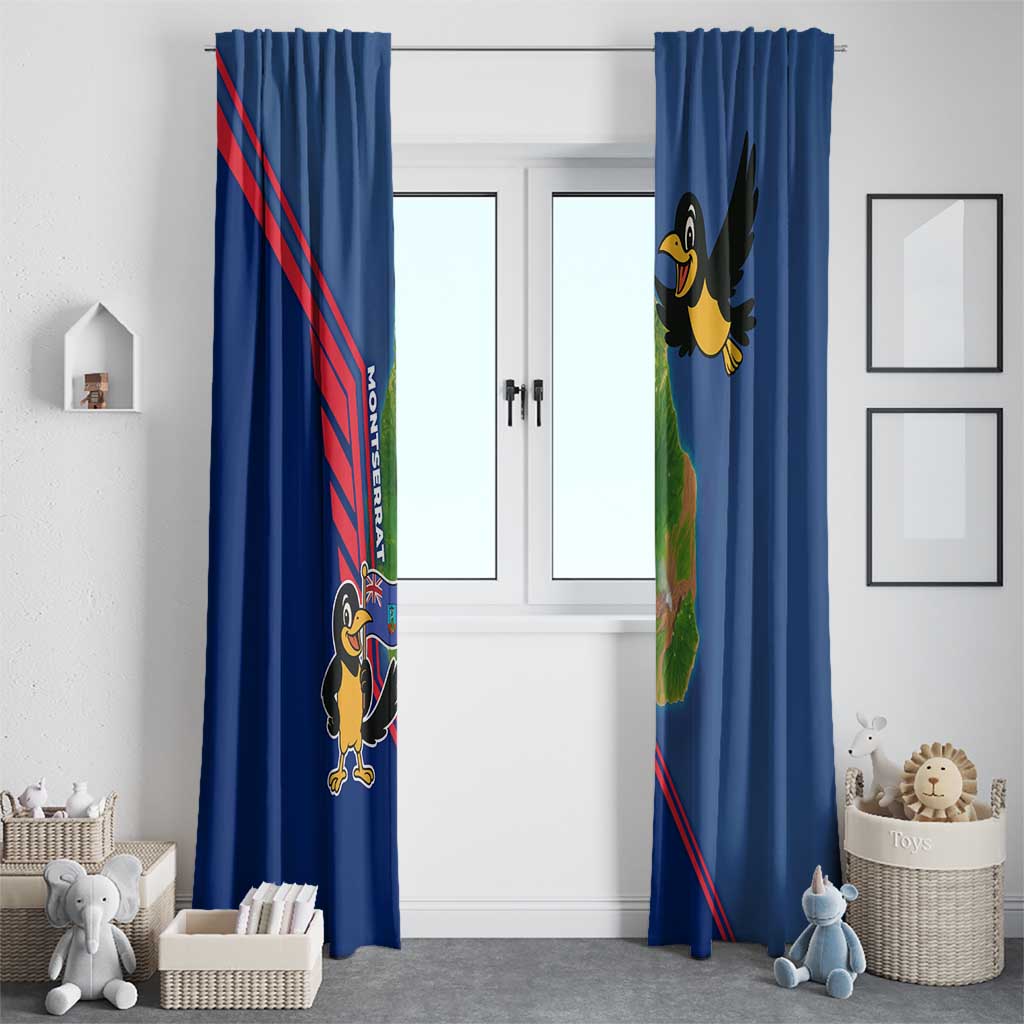 Montserrat Window Curtain with Cartoon Bird and Island Map Blue Red Stripe Design - Wonder Print Shop
