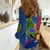 Montserrat Women Casual Shirt with Cartoon Bird and Island Map Blue Red Stripe Design - Wonder Print Shop