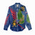 Montserrat Women Casual Shirt with Cartoon Bird and Island Map Blue Red Stripe Design - Wonder Print Shop
