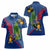 Montserrat Women Polo Shirt with Cartoon Bird and Island Map Blue Red Stripe Design - Wonder Print Shop
