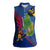 Montserrat Women Sleeveless Polo Shirt with Cartoon Bird and Island Map Blue Red Stripe Design - Wonder Print Shop
