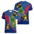 Montserrat Women V-Neck T-Shirt with Cartoon Bird and Island Map Blue Red Stripe Design - Wonder Print Shop
