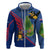 Montserrat Zip Hoodie with Cartoon Bird and Island Map Blue Red Stripe Design - Wonder Print Shop