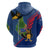 Montserrat Zip Hoodie with Cartoon Bird and Island Map Blue Red Stripe Design - Wonder Print Shop