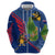 Montserrat Zip Hoodie with Cartoon Bird and Island Map Blue Red Stripe Design - Wonder Print Shop