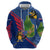 Montserrat Zip Hoodie with Cartoon Bird and Island Map Blue Red Stripe Design - Wonder Print Shop