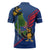 Montserrat Zipper Polo Shirt with Cartoon Bird and Island Map Blue Red Stripe Design - Wonder Print Shop