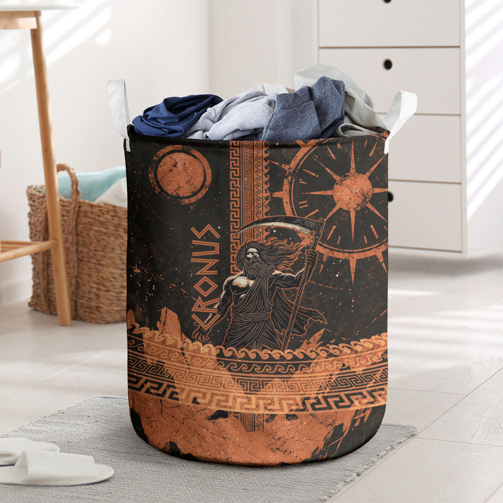 Cronus Lord Of Golden Age Laundry Basket Titan King Cronus Scythe Greek Key Art