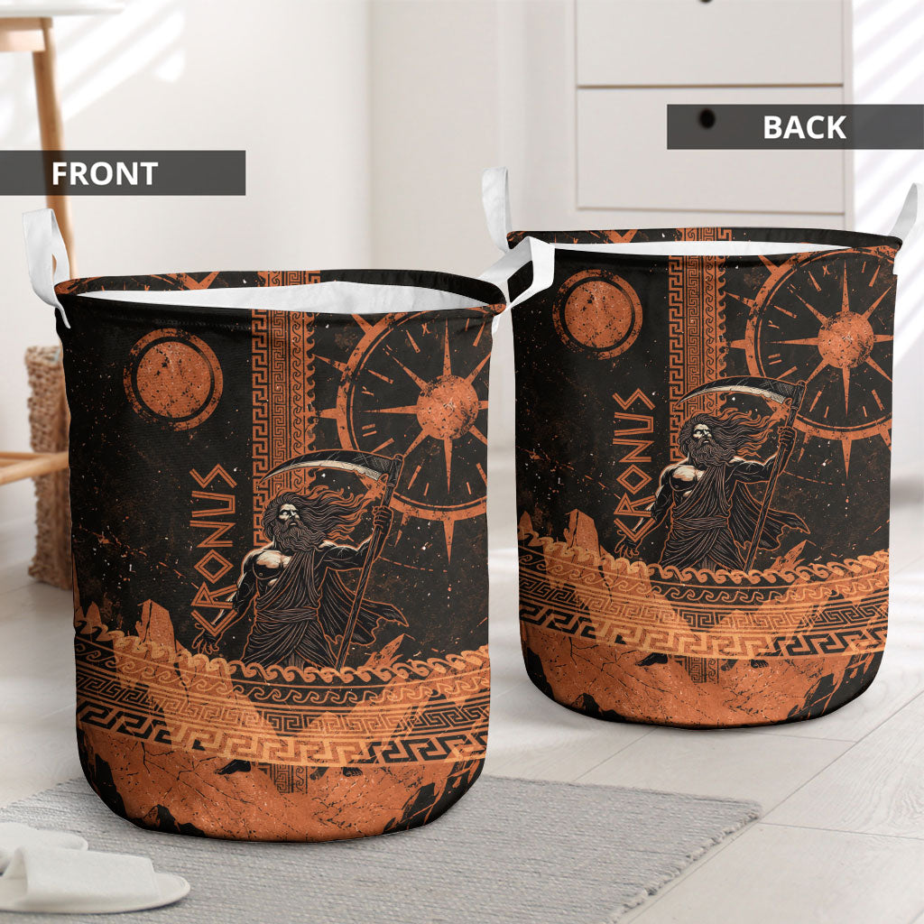 Cronus Lord Of Golden Age Laundry Basket Titan King Cronus Scythe Greek Key Art