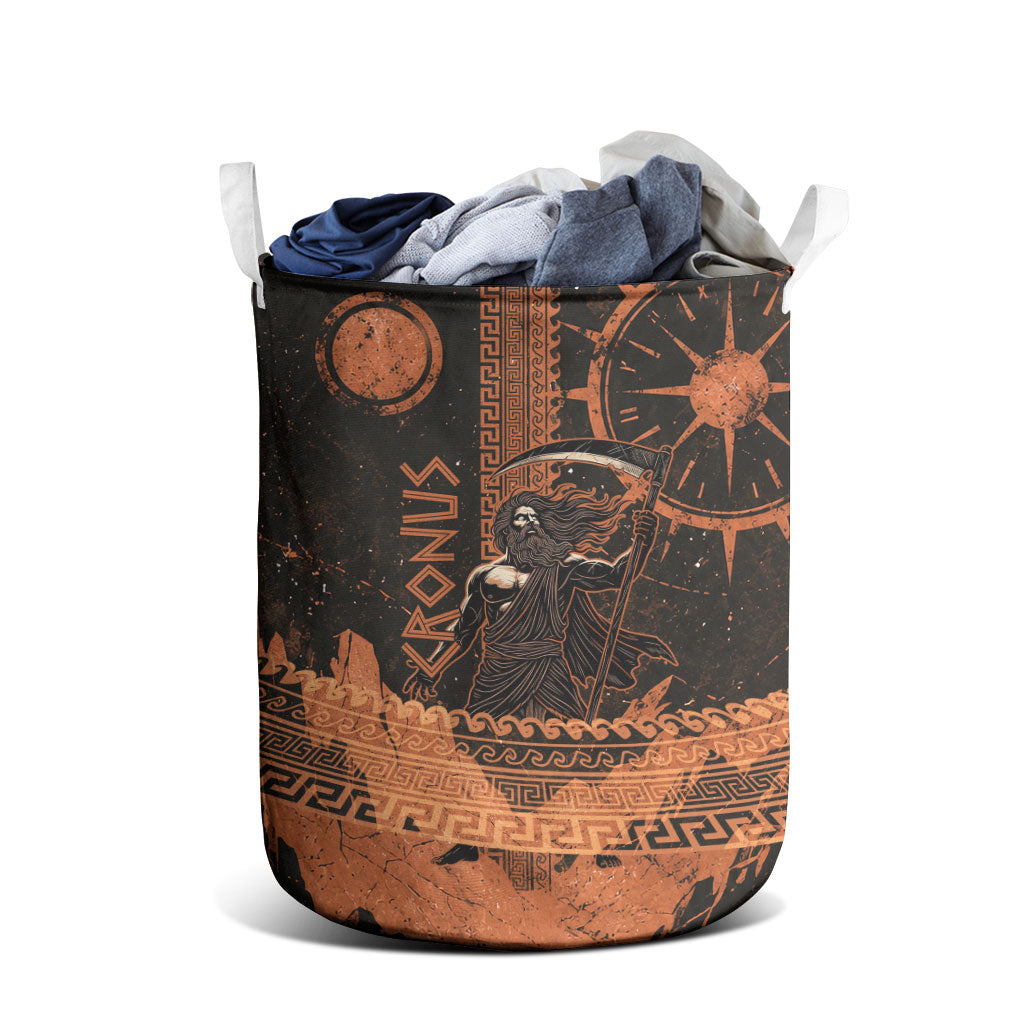 Cronus Lord Of Golden Age Laundry Basket Titan King Cronus Scythe Greek Key Art
