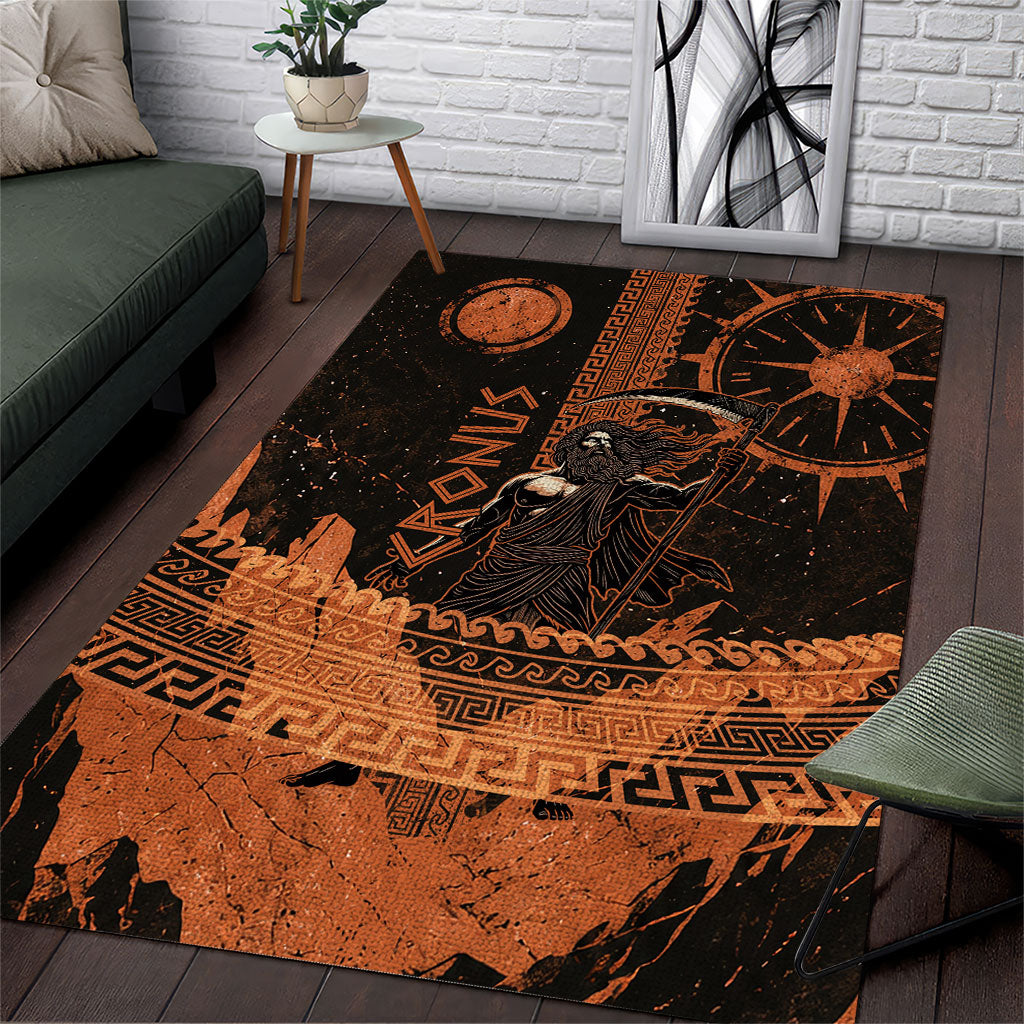 Cronus Lord Of Golden Age Area Rug Titan King Cronus Scythe Greek Key Art