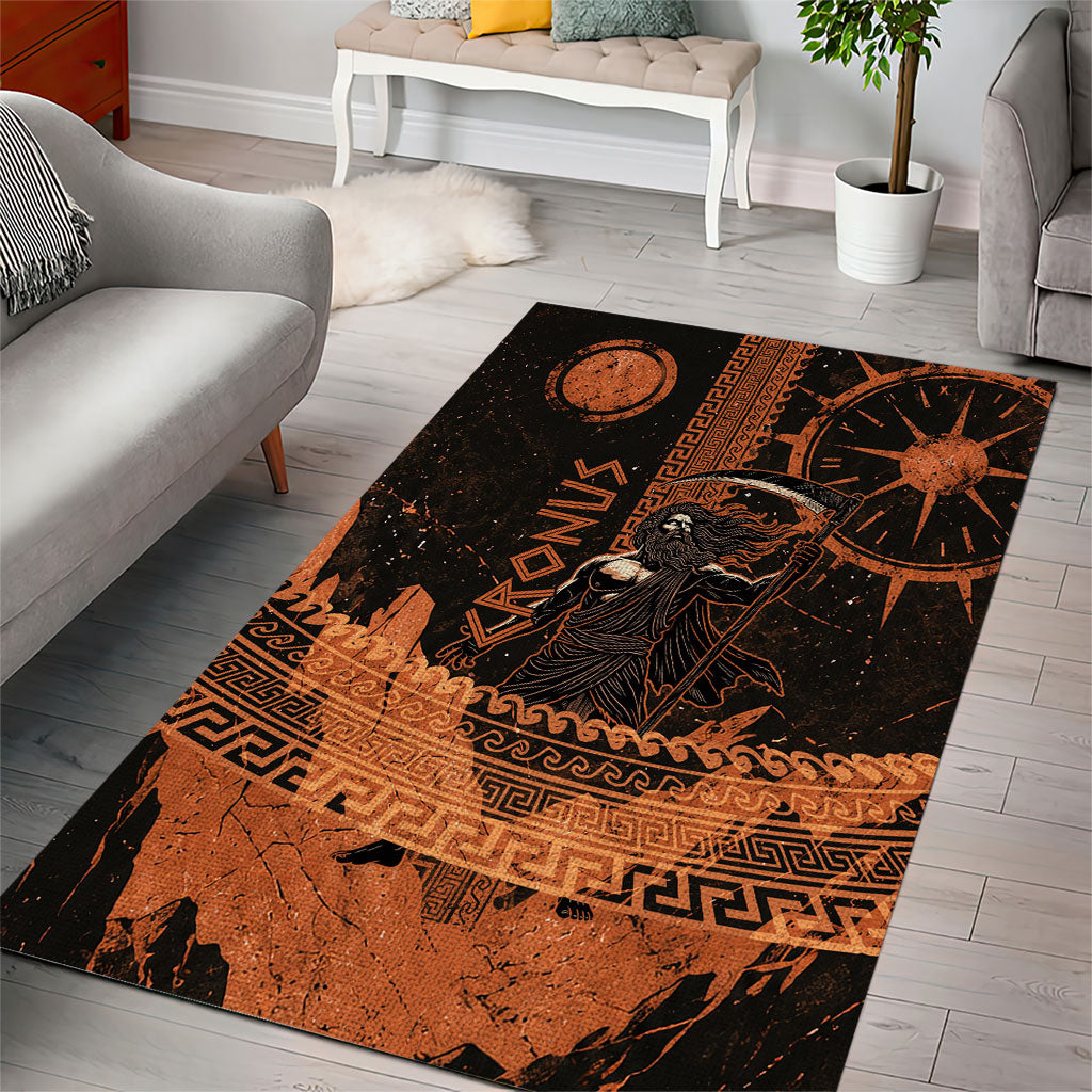 Cronus Lord Of Golden Age Area Rug Titan King Cronus Scythe Greek Key Art