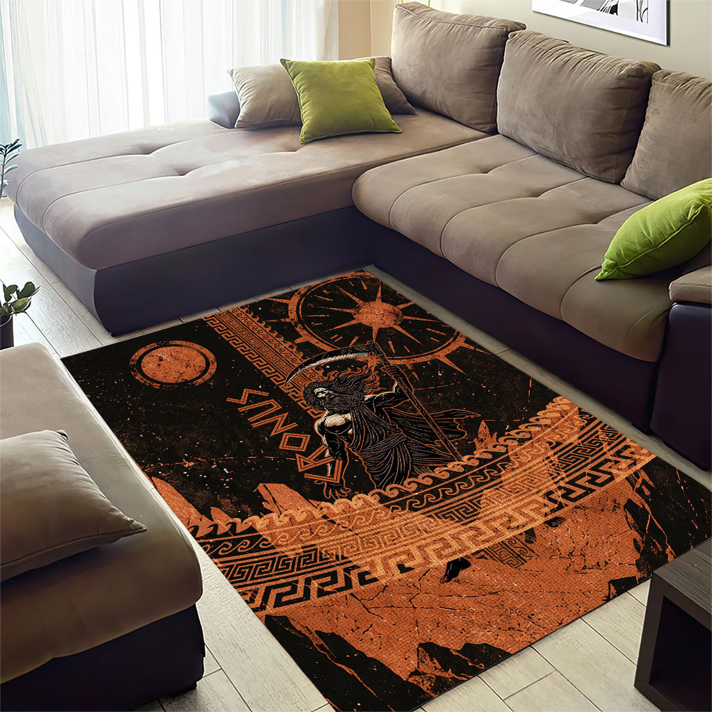 Cronus Lord Of Golden Age Area Rug Titan King Cronus Scythe Greek Key Art