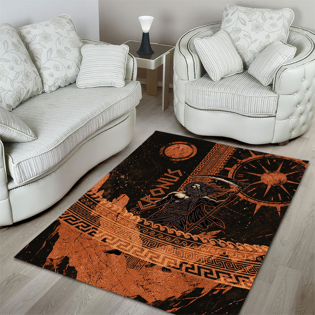 Cronus Lord Of Golden Age Area Rug Titan King Cronus Scythe Greek Key Art