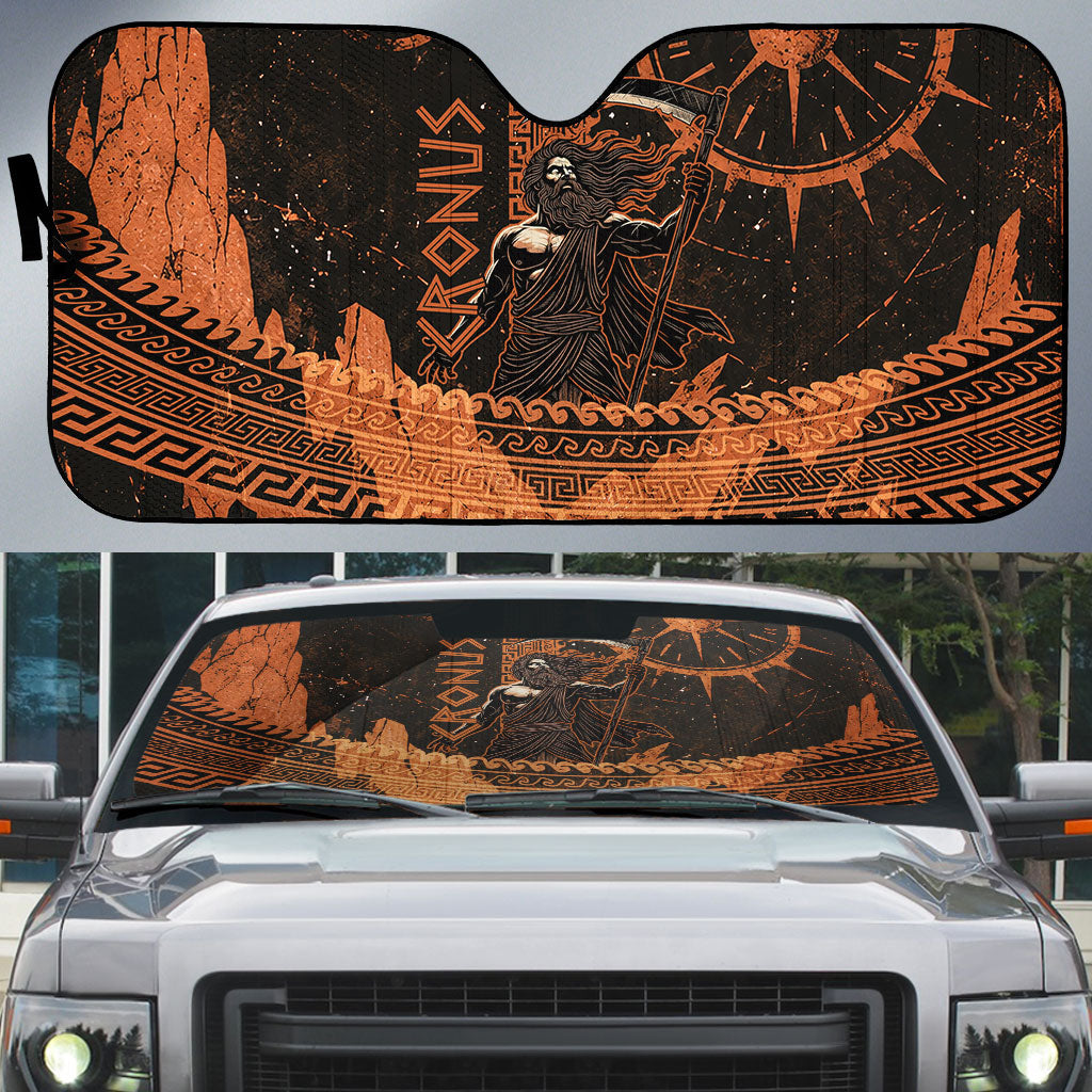 Cronus Lord Of Golden Age Auto Sun Shade Titan King Cronus Scythe Greek Key Art