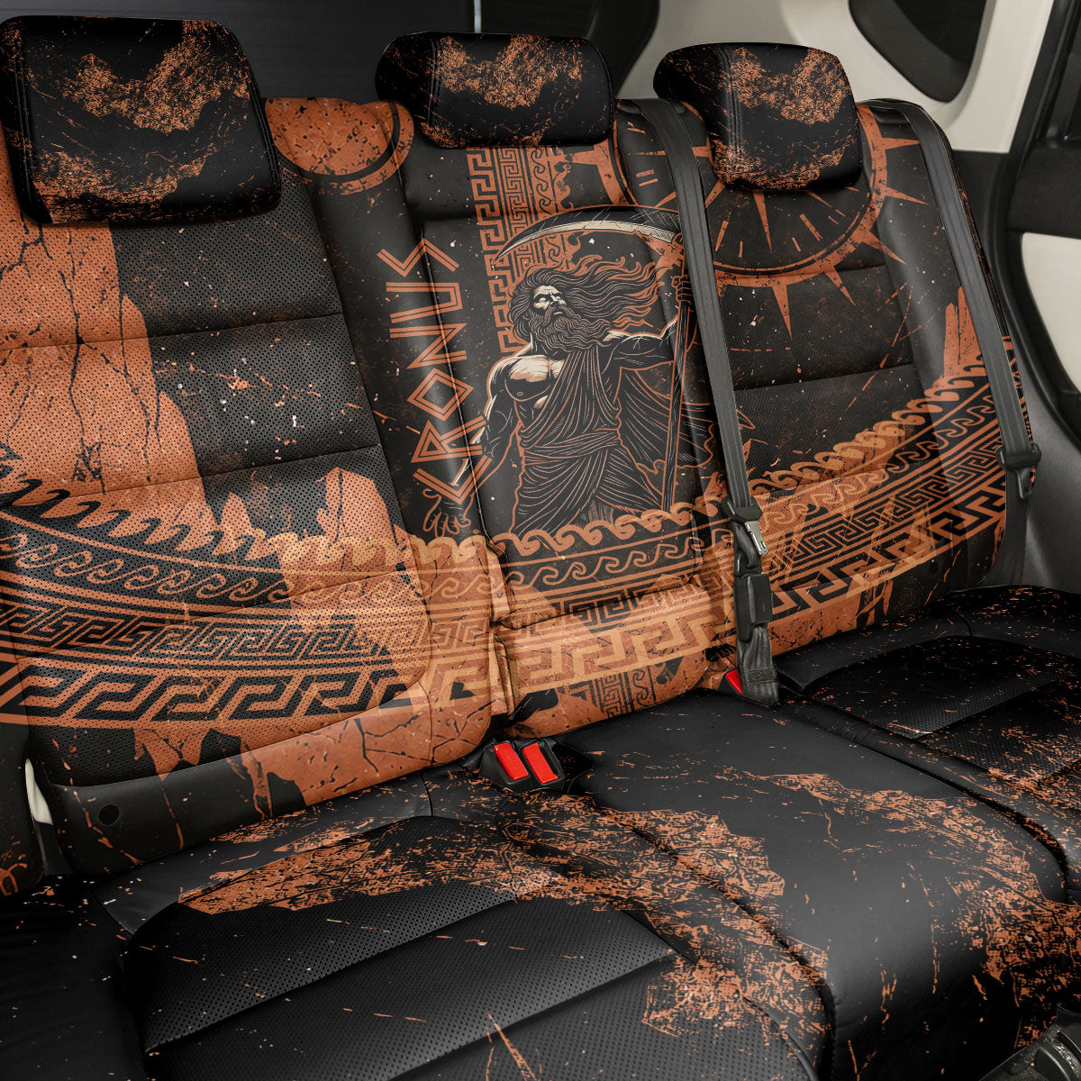 Cronus Lord Of Golden Age Back Car Seat Cover Titan King Cronus Scythe Greek Key Art