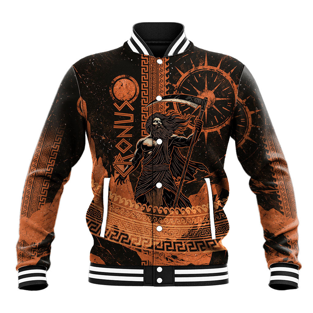 Cronus Lord Of Golden Age Baseball Jacket Titan King Cronus Scythe Greek Key Art