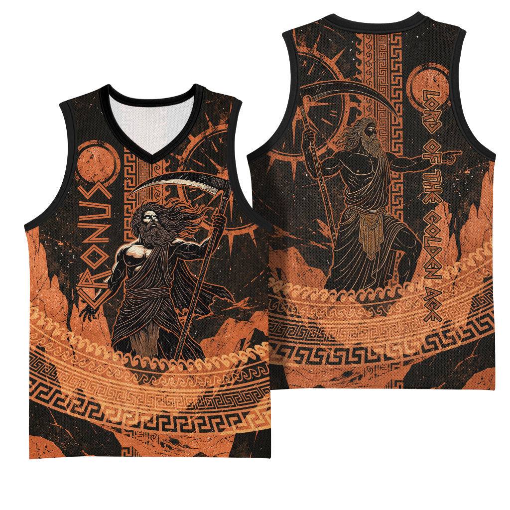 Cronus Lord Of Golden Age Basketball Jersey Titan King Cronus Scythe Greek Key Art
