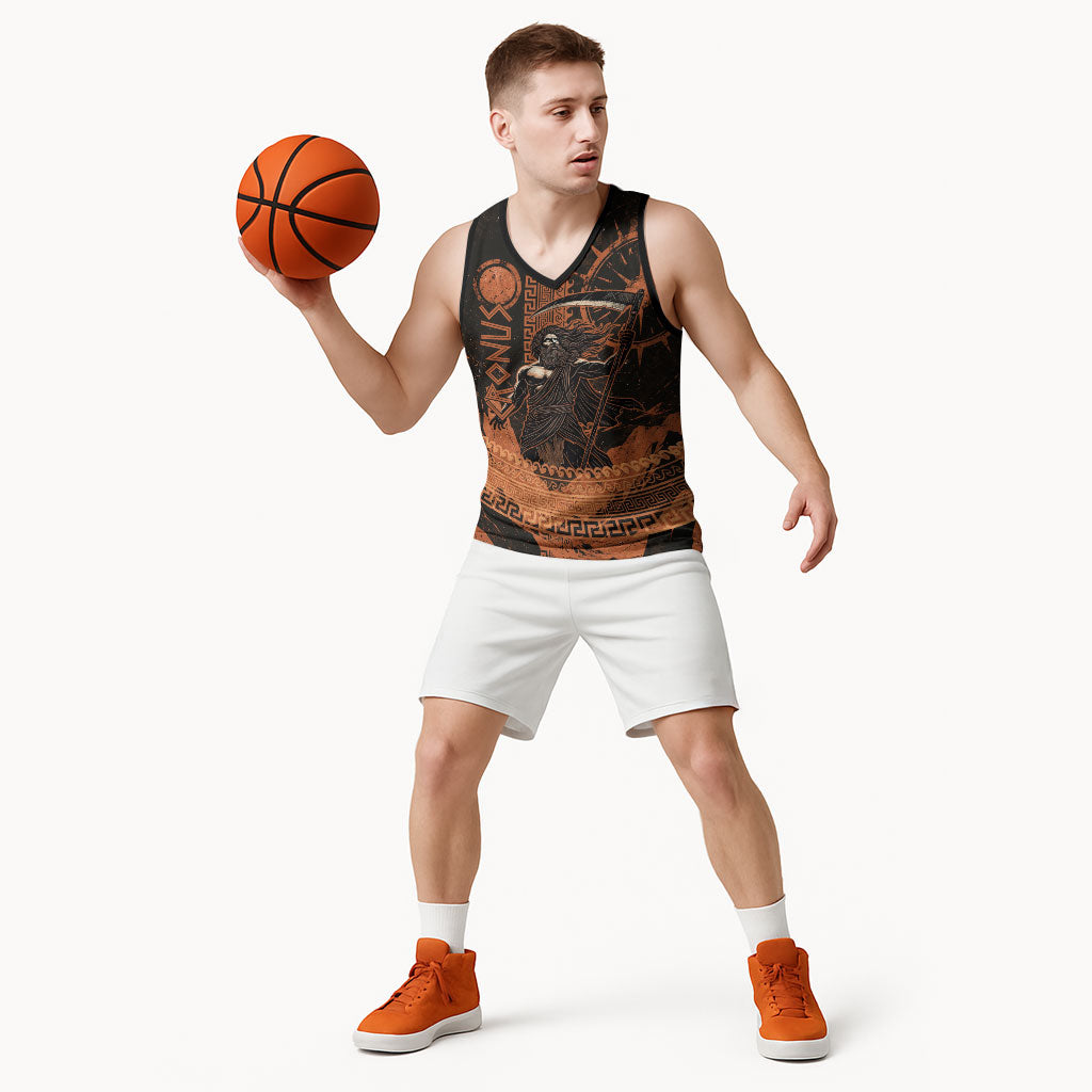 Cronus Lord Of Golden Age Basketball Jersey Titan King Cronus Scythe Greek Key Art