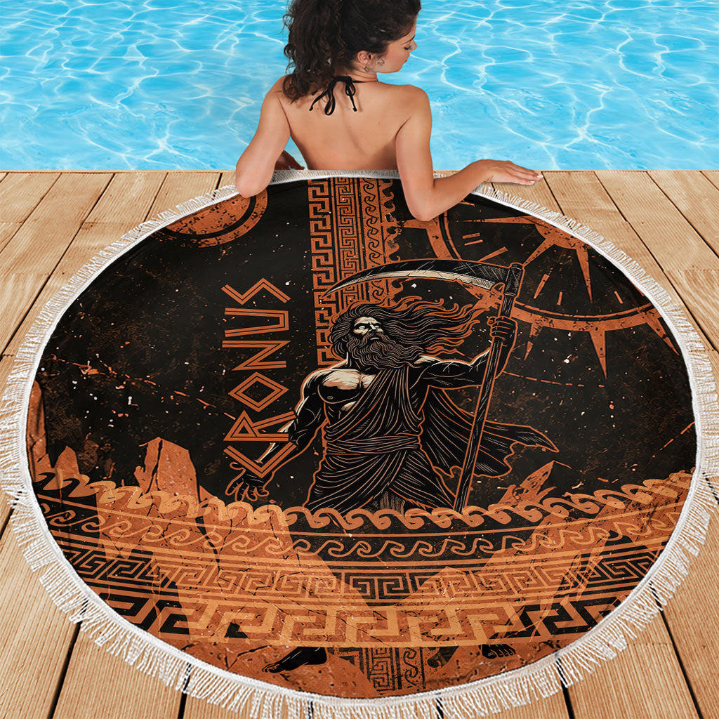 Cronus Lord Of Golden Age Beach Blanket Titan King Cronus Scythe Greek Key Art