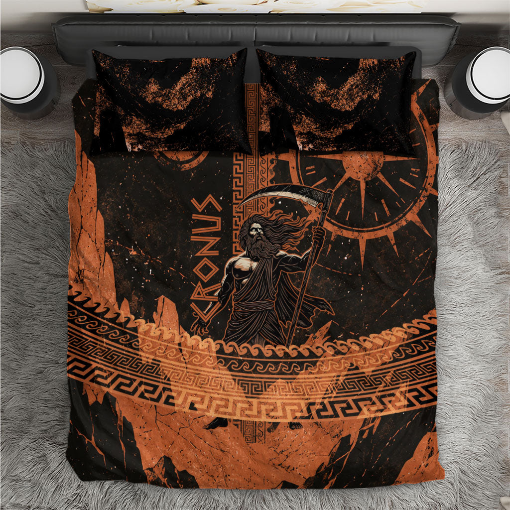 Cronus Lord Of Golden Age Bedding Set Titan King Cronus Scythe Greek Key Art