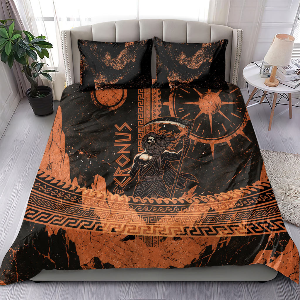 Cronus Lord Of Golden Age Bedding Set Titan King Cronus Scythe Greek Key Art