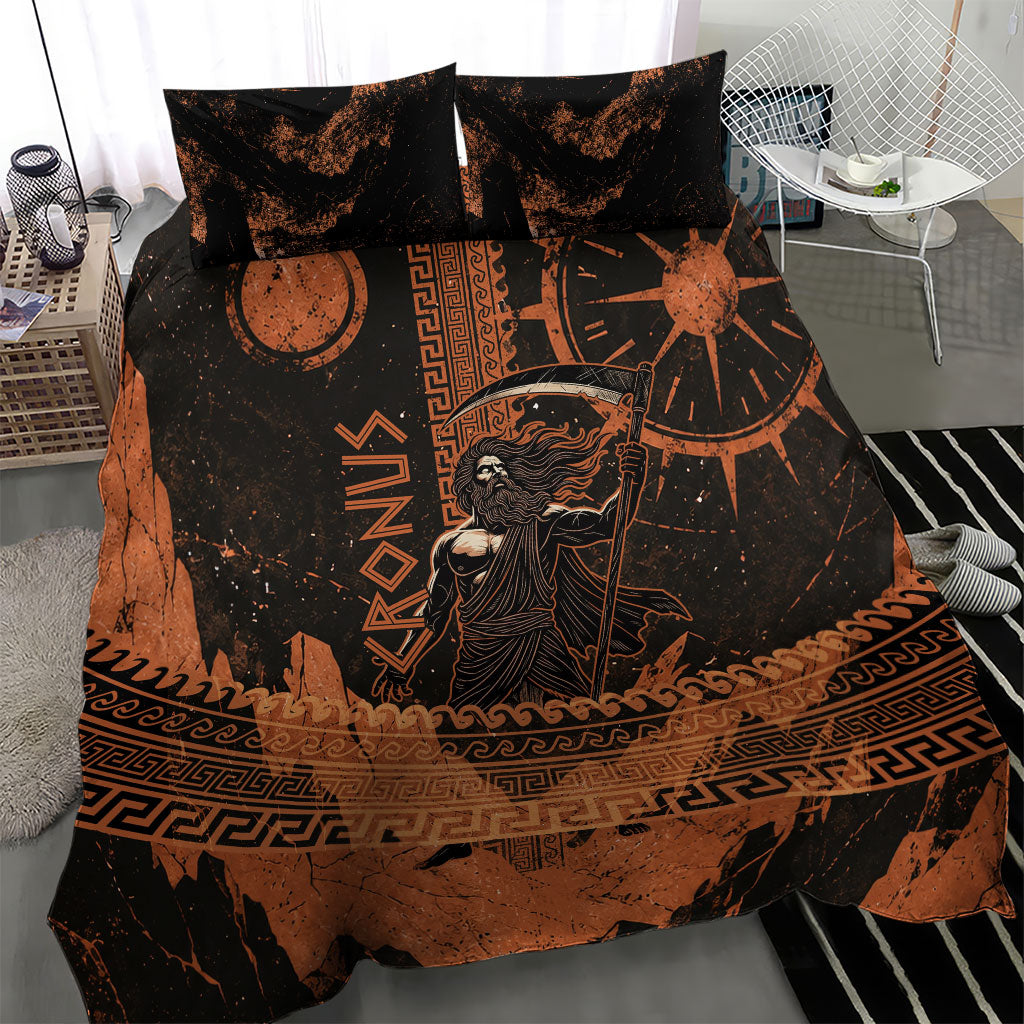 Cronus Lord Of Golden Age Bedding Set Titan King Cronus Scythe Greek Key Art
