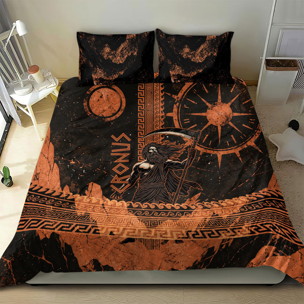 Cronus Lord Of Golden Age Bedding Set Titan King Cronus Scythe Greek Key Art