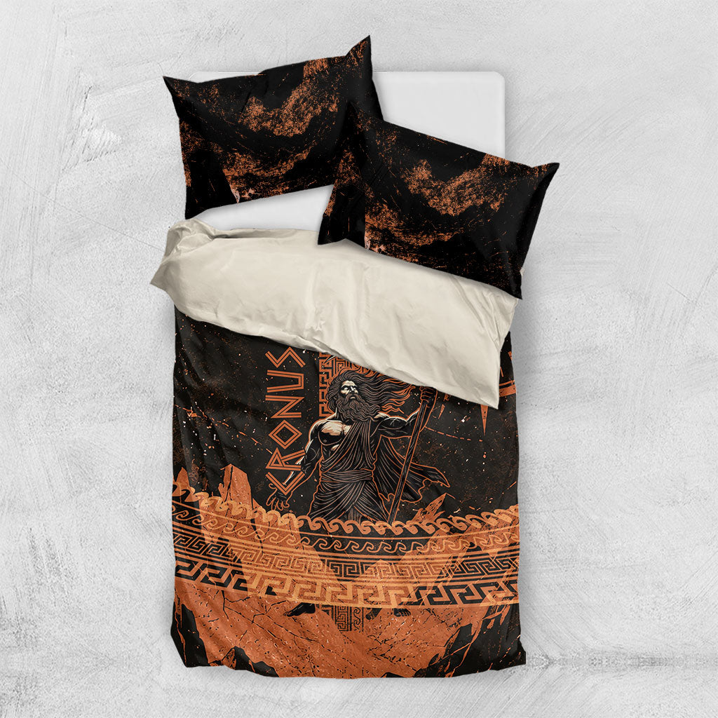 Cronus Lord Of Golden Age Bedding Set Titan King Cronus Scythe Greek Key Art