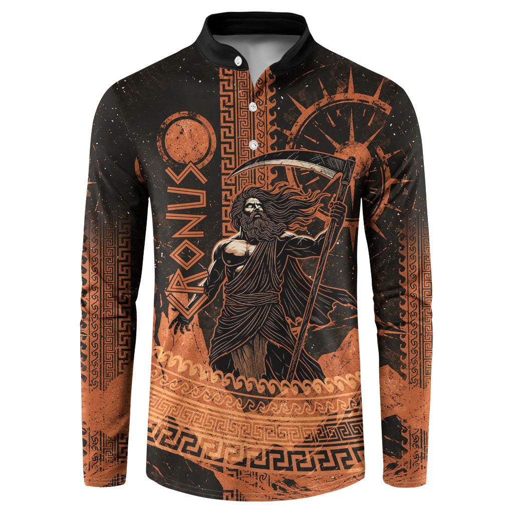 Cronus Lord Of Golden Age Button Sweatshirt Titan King Cronus Scythe Greek Key Art
