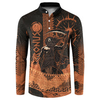Cronus Lord Of Golden Age Button Sweatshirt Titan King Cronus Scythe Greek Key Art