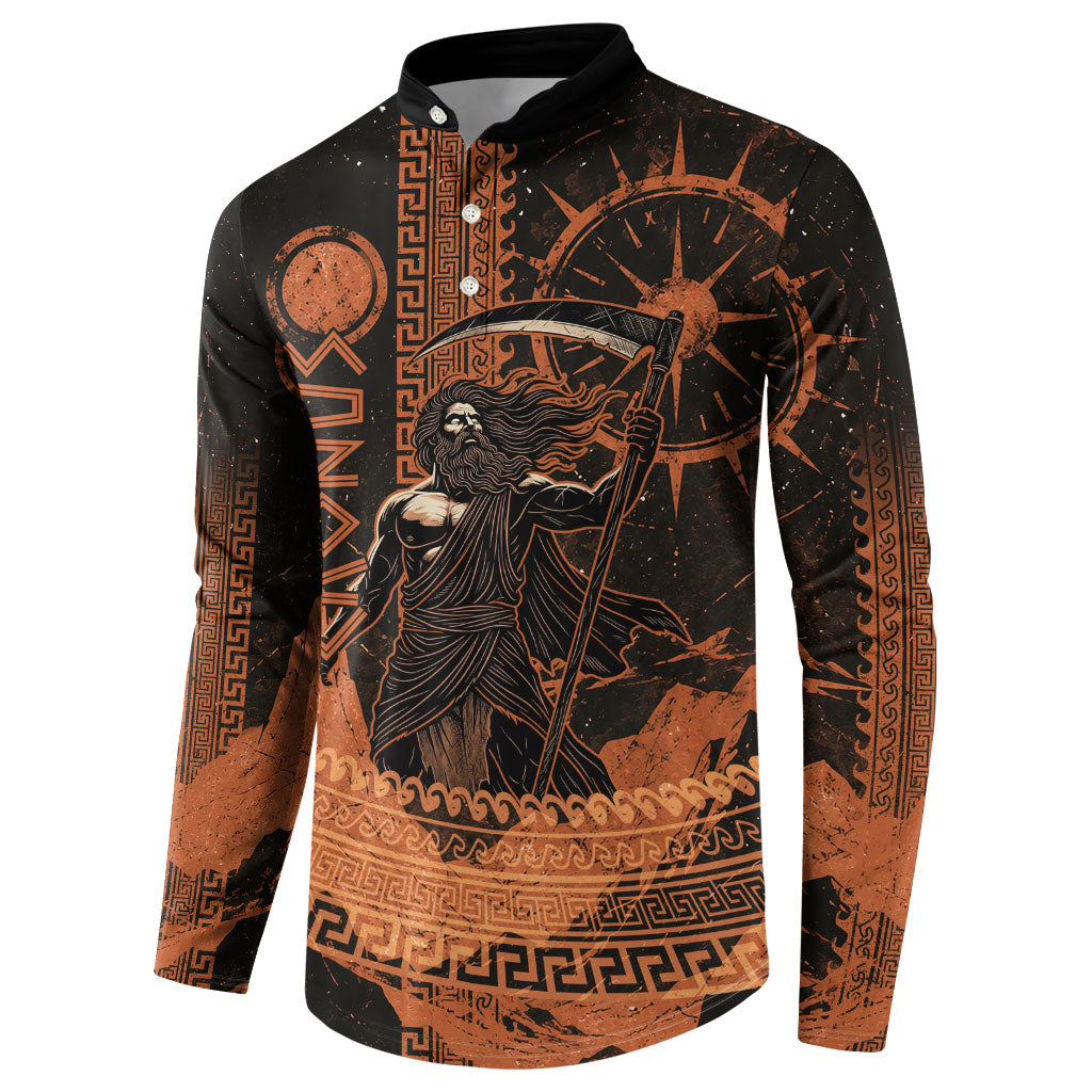 Cronus Lord Of Golden Age Button Sweatshirt Titan King Cronus Scythe Greek Key Art