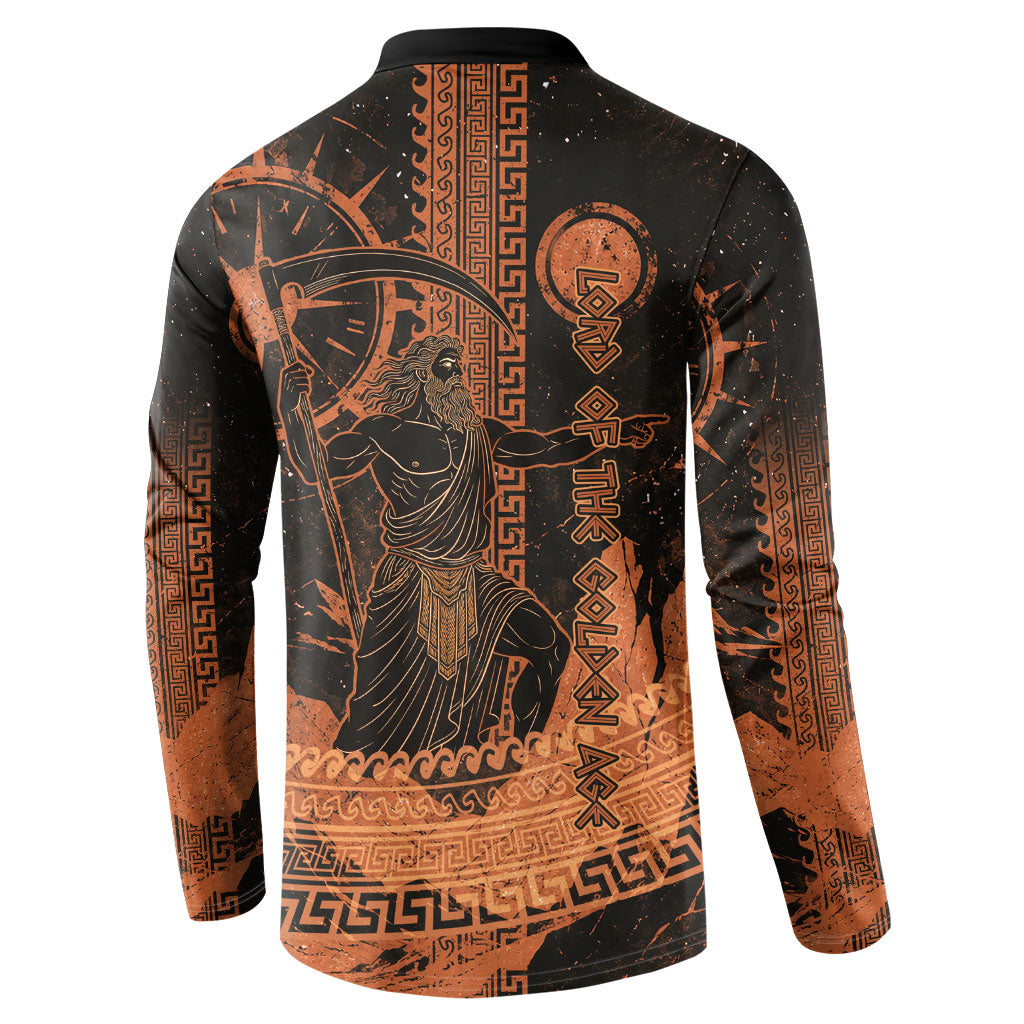 Cronus Lord Of Golden Age Button Sweatshirt Titan King Cronus Scythe Greek Key Art