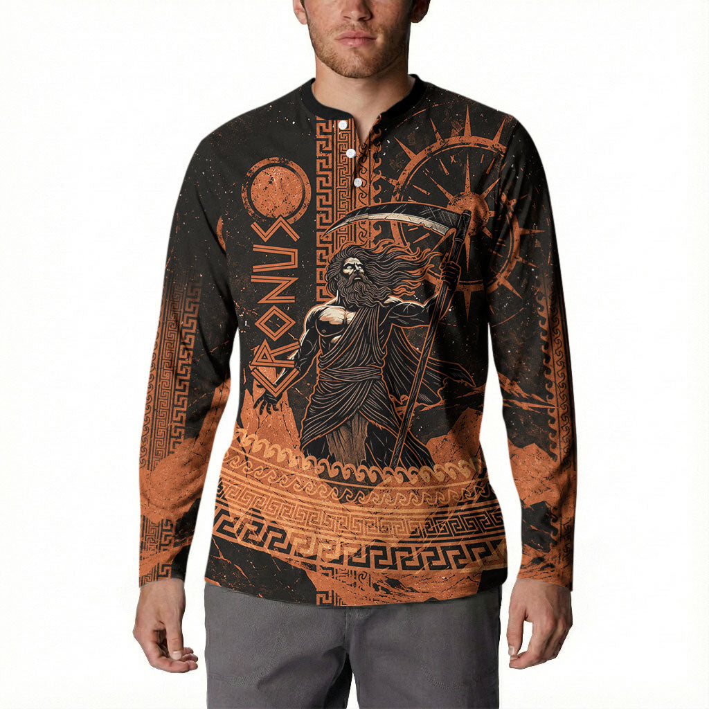 Cronus Lord Of Golden Age Button Sweatshirt Titan King Cronus Scythe Greek Key Art