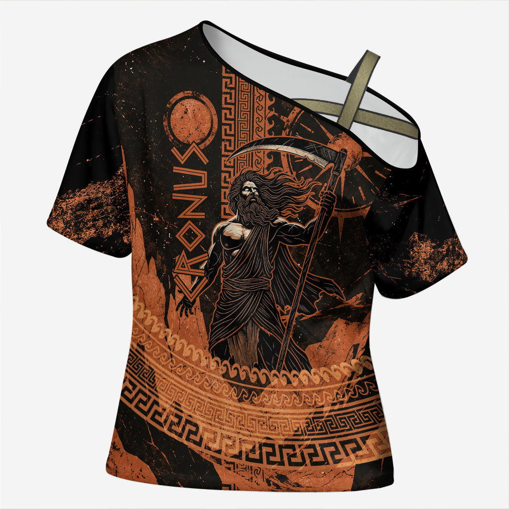 Cronus Lord Of Golden Age Cross Shoulder Shirt Titan King Cronus Scythe Greek Key Art