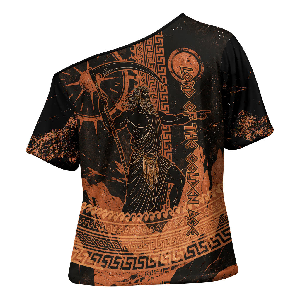 Cronus Lord Of Golden Age Cross Shoulder Shirt Titan King Cronus Scythe Greek Key Art